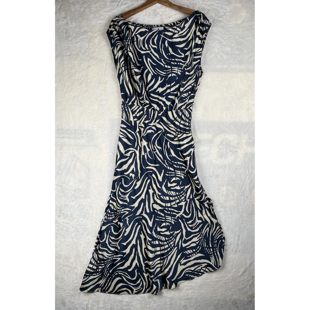 Socialite Animal Stripe Asymmetric Hem Midi Dress Sz M Retro Festive Preppy 90s